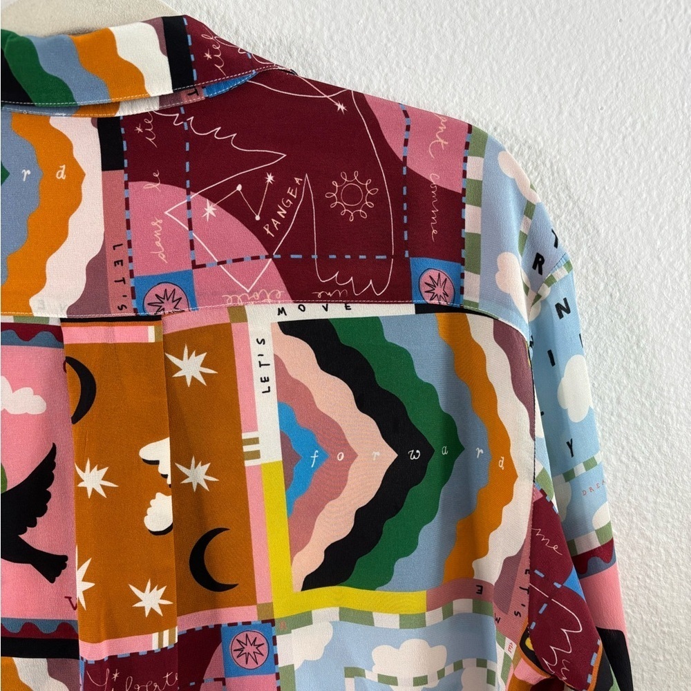 SÉZANE X PANGEA MAX SHIRT 100% Silk Button Down Long Sleeve Patchwork Multicolor - Picture 11 of 13